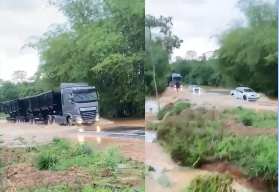 Alto Acre: Após meses de secura, trecho da BR-317 alaga com a forte chuva de hoje