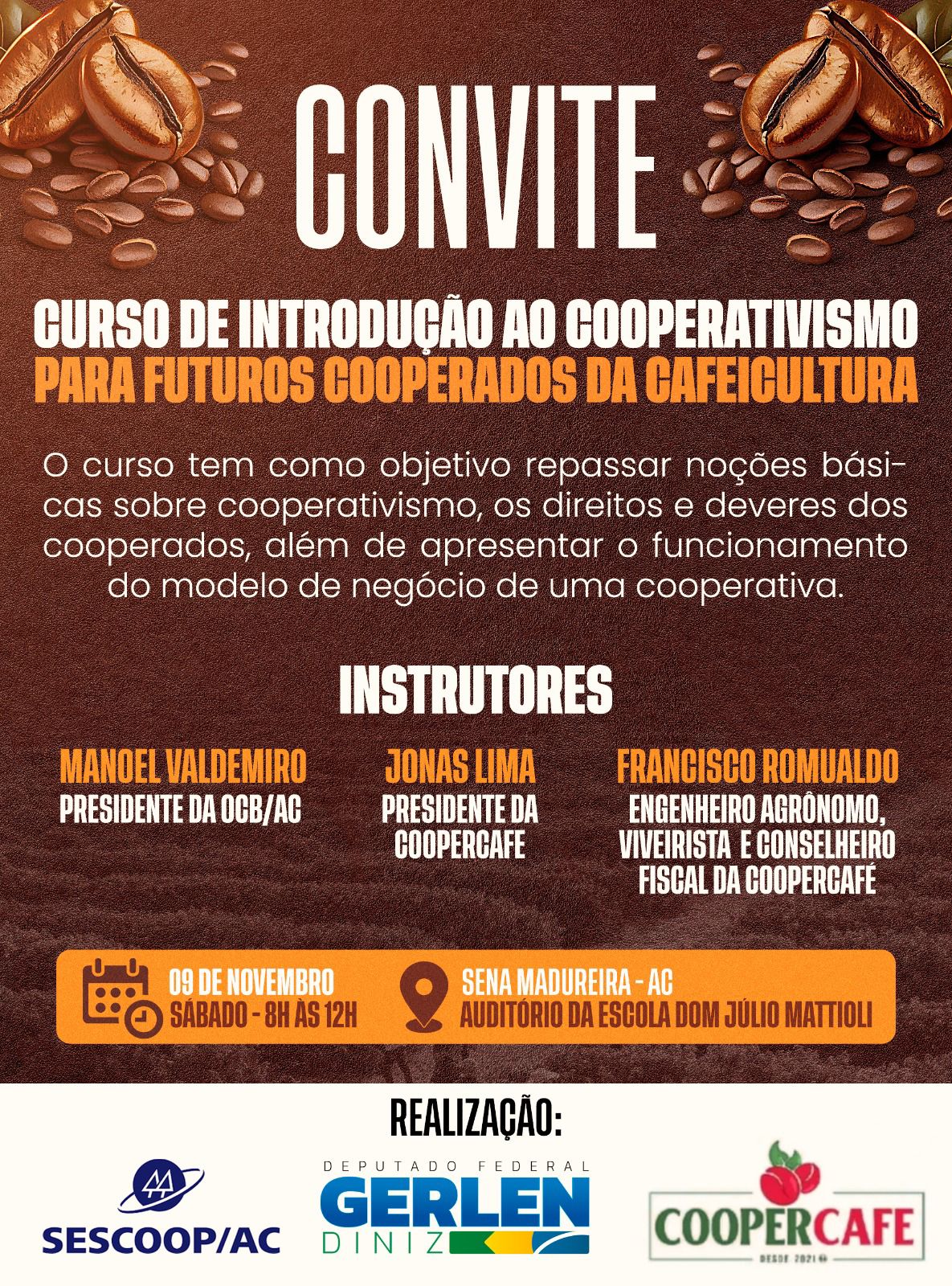 Curso de introdução ao cooperativismo da cafeicultura será realizado em Sena Madureira