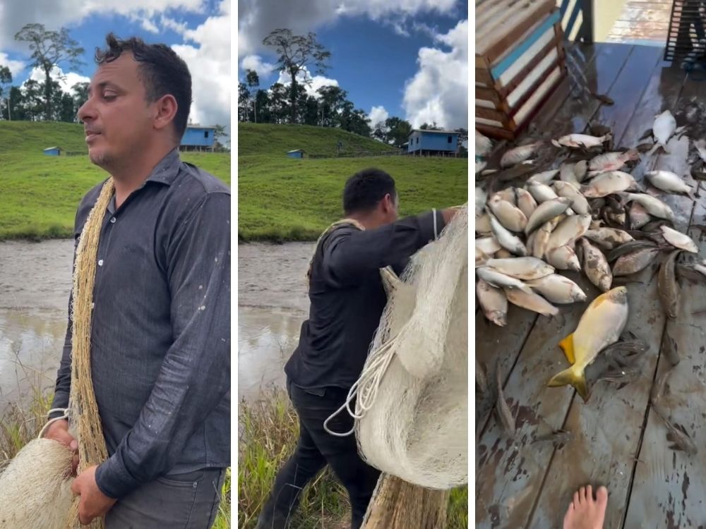 Vídeo: Secretário do Jordão prova desenvoltura com tarrafa e mostra fartura de pescado