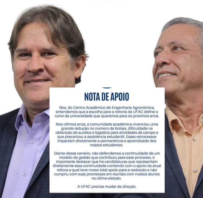 Eleições na UFAC: Centro Acadêmico de Agronomia declara apoio à chapa de Josimar Ferreira