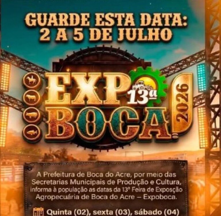EXPOBOCA: Feira agropecuária de Boca do Acre será realizada de 2 a 5 de julho