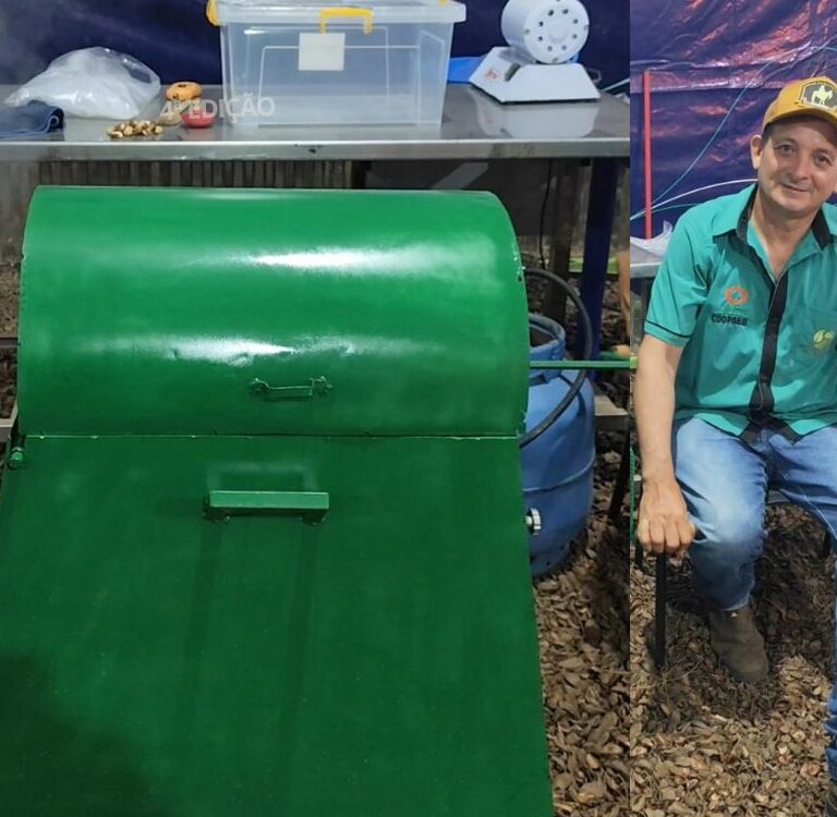 Na Expo Fronteira, técnico florestal cria torrador para café e faz primeira torra com grãos finalista de concurso