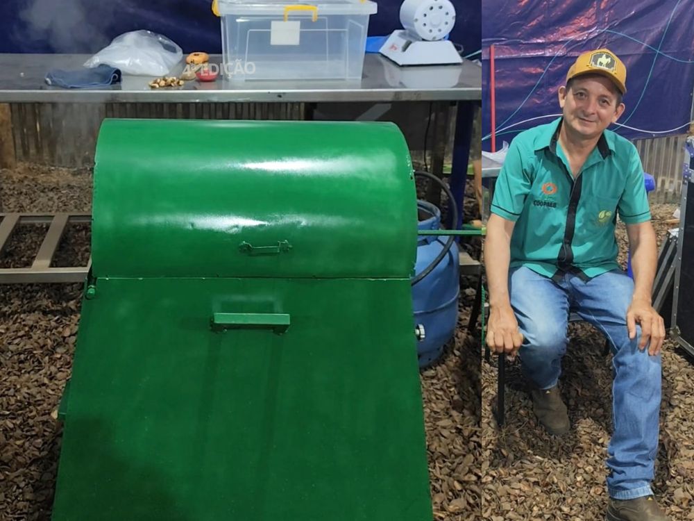 Na Expo Fronteira, técnico florestal cria torrador para café e faz primeira torra com grãos finalista de concurso